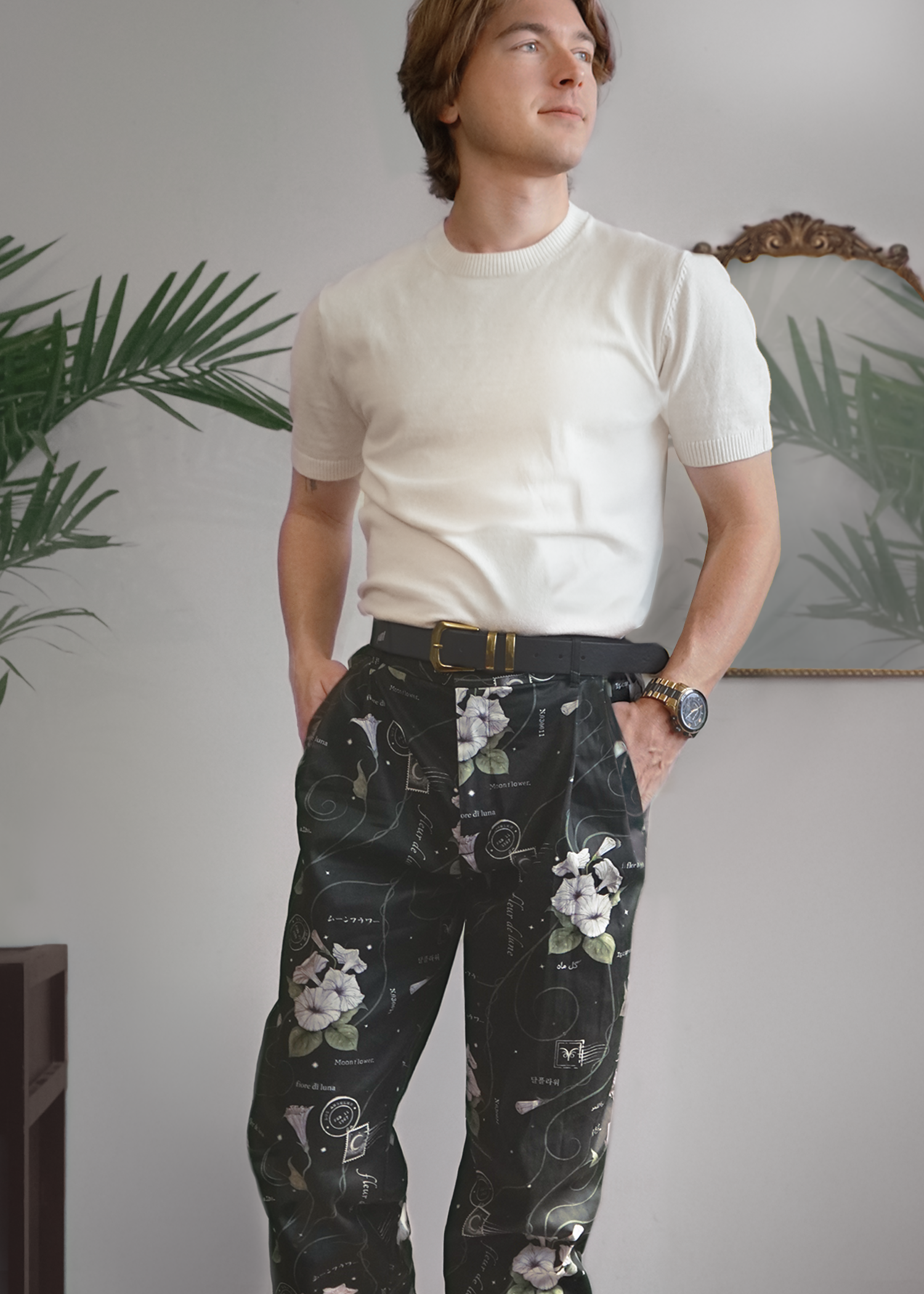 71MICHAEL FLOWER LASER CUT PANTS [BLACK]