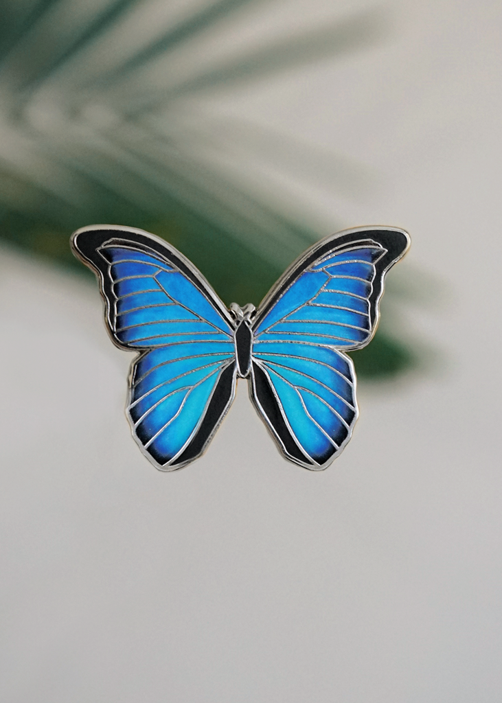 Blue morpho butterfly pin