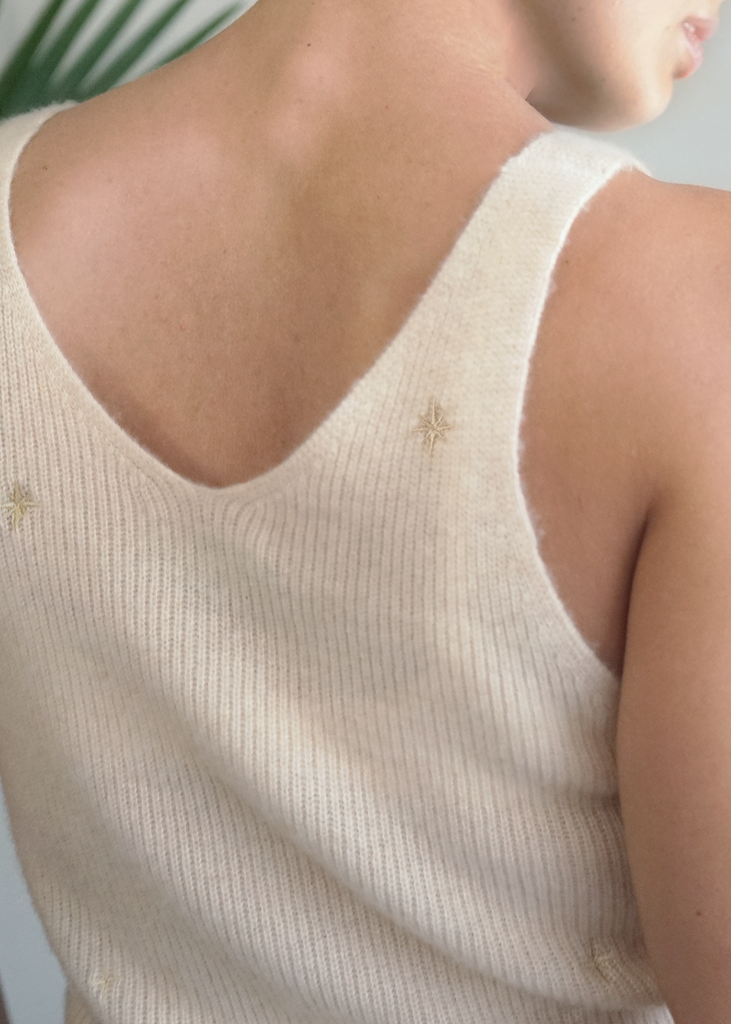 Close up of V shaped back of neckline